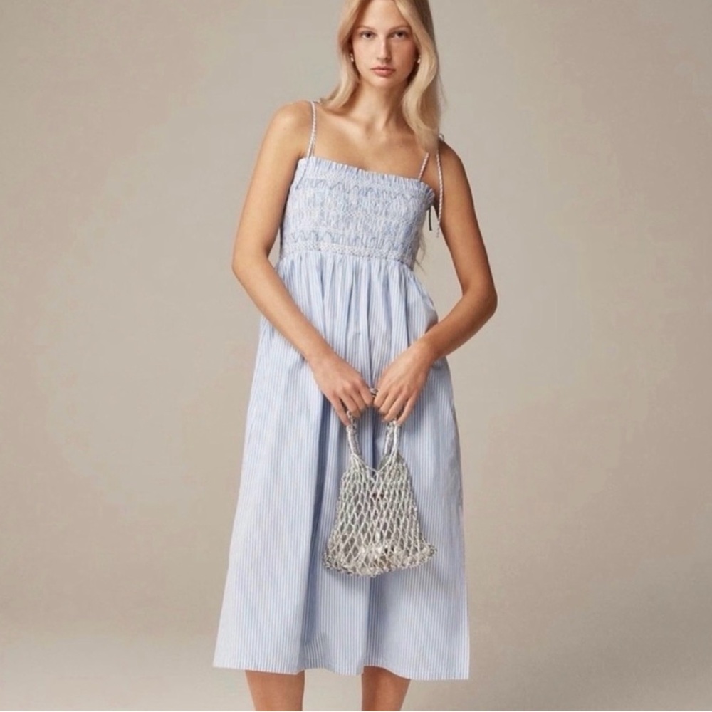 NWT J Crew Paloma Dress Striped Cotton Poplin Blue White Large